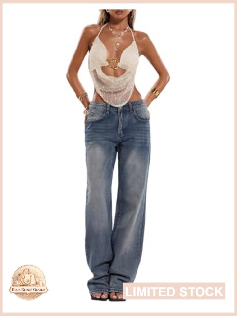 Crochet Halter Tank Top Backless Draped Front Festival Going Out Tops Y2K Rave - Picture 5 of 5